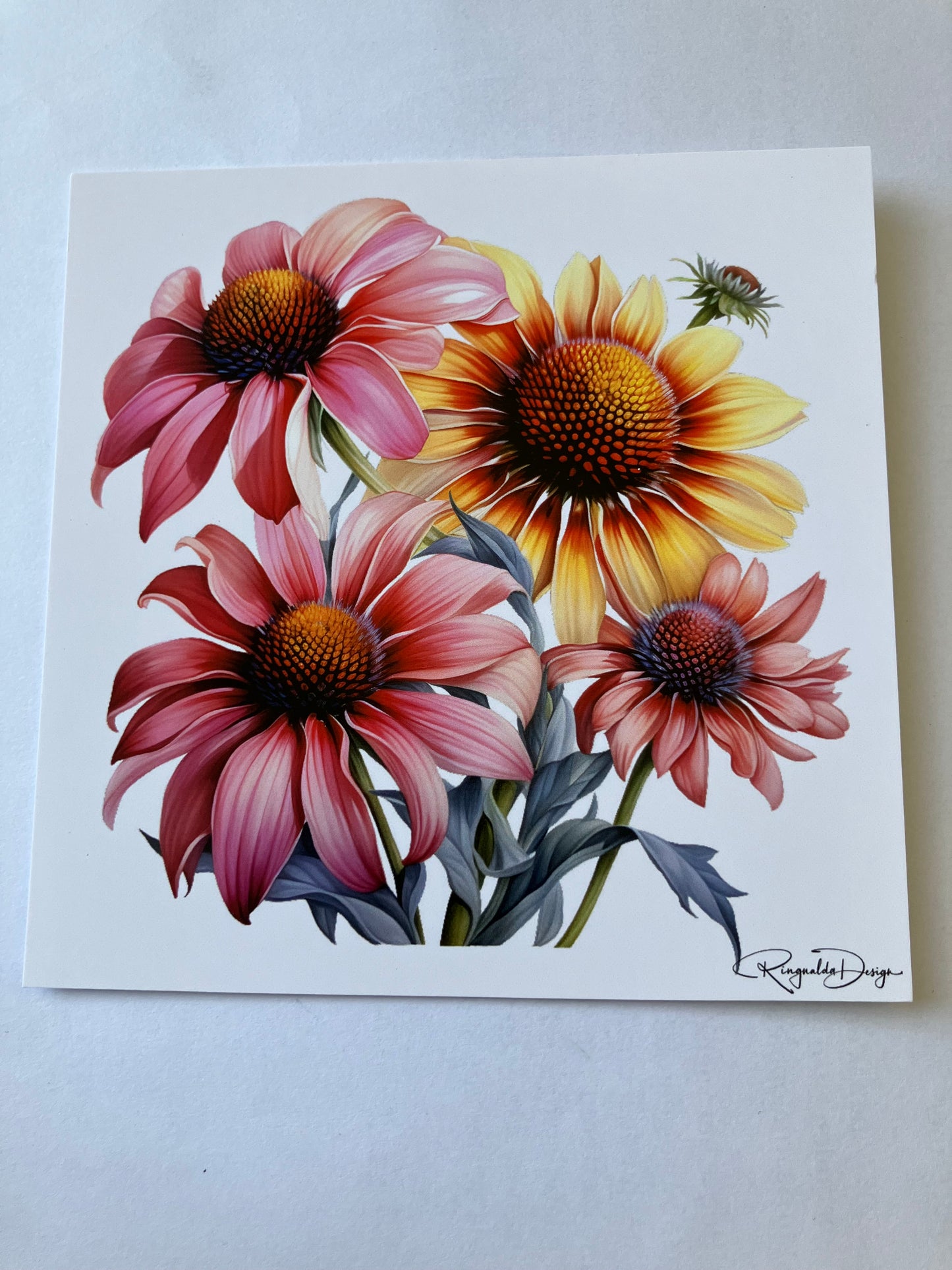 Kaart met bloemen - geelroze
