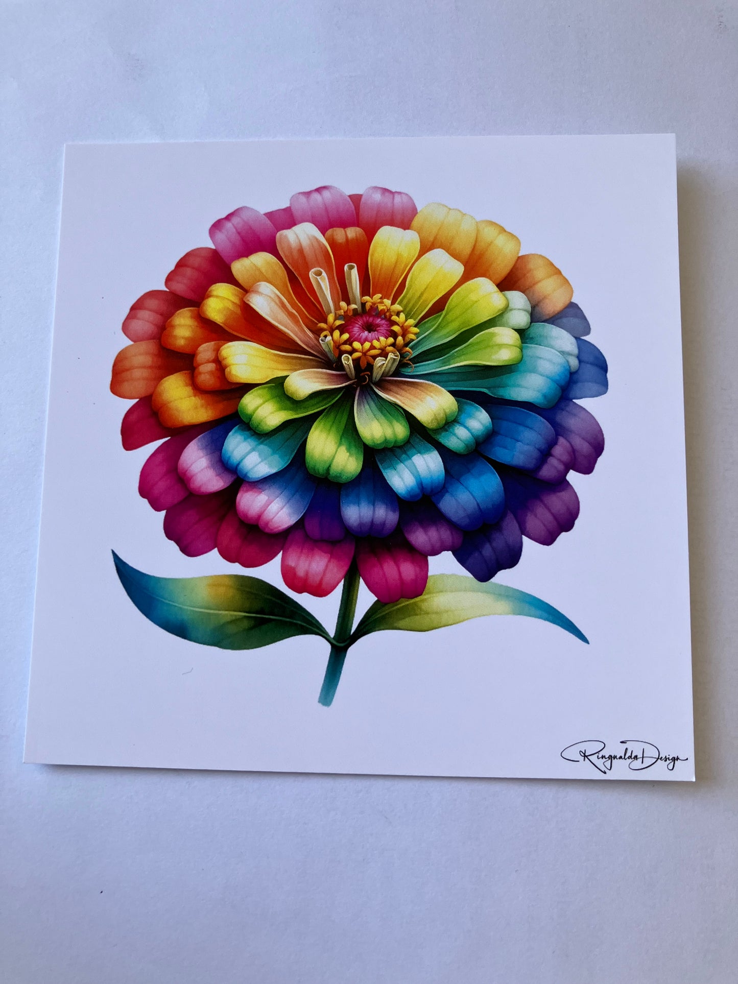 Kaart met bloemen - regenboog bloem