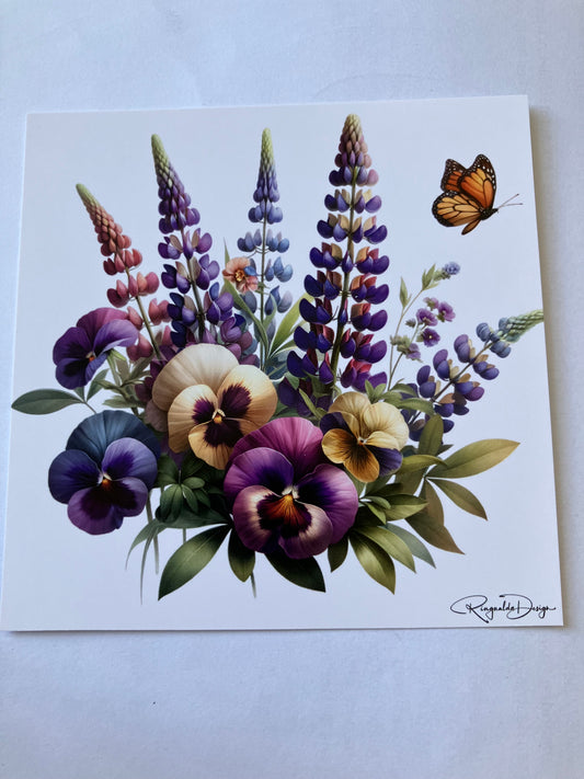 Kaart met bloemen - violen