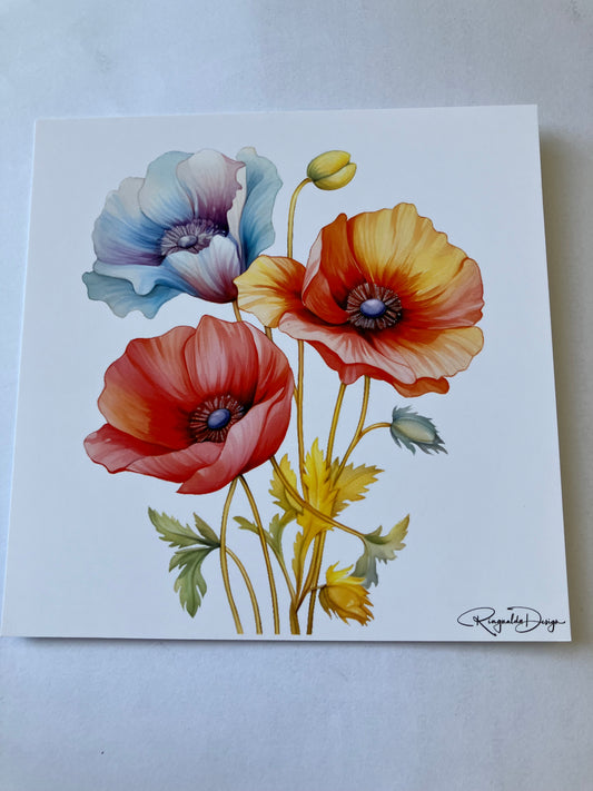 Kaart met bloemen - 3 klaprozen