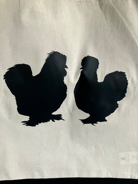 Linnen tas Zijdehoen zwart, witte tas