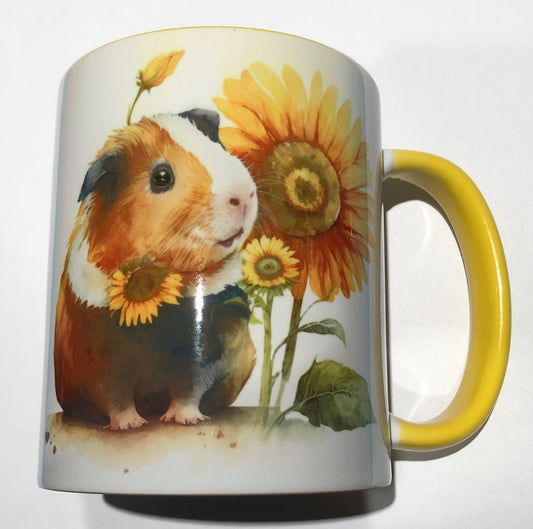 Mok ~ cavia met zonnebloem - geel